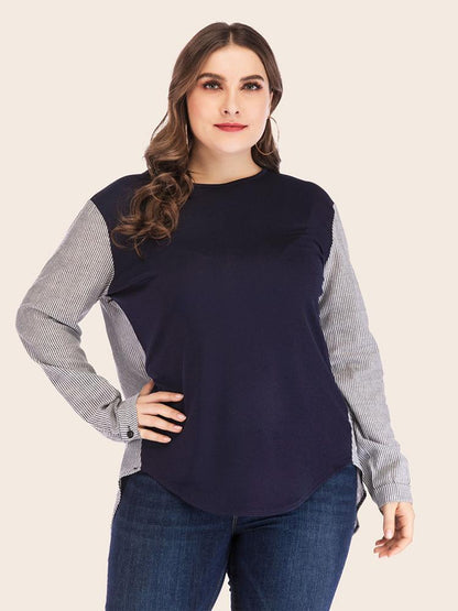 Stripe Patchwork Round Neck T-shirt