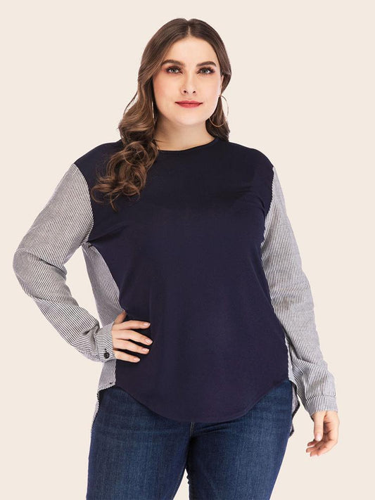 Stripe Patchwork Round Neck T-shirt