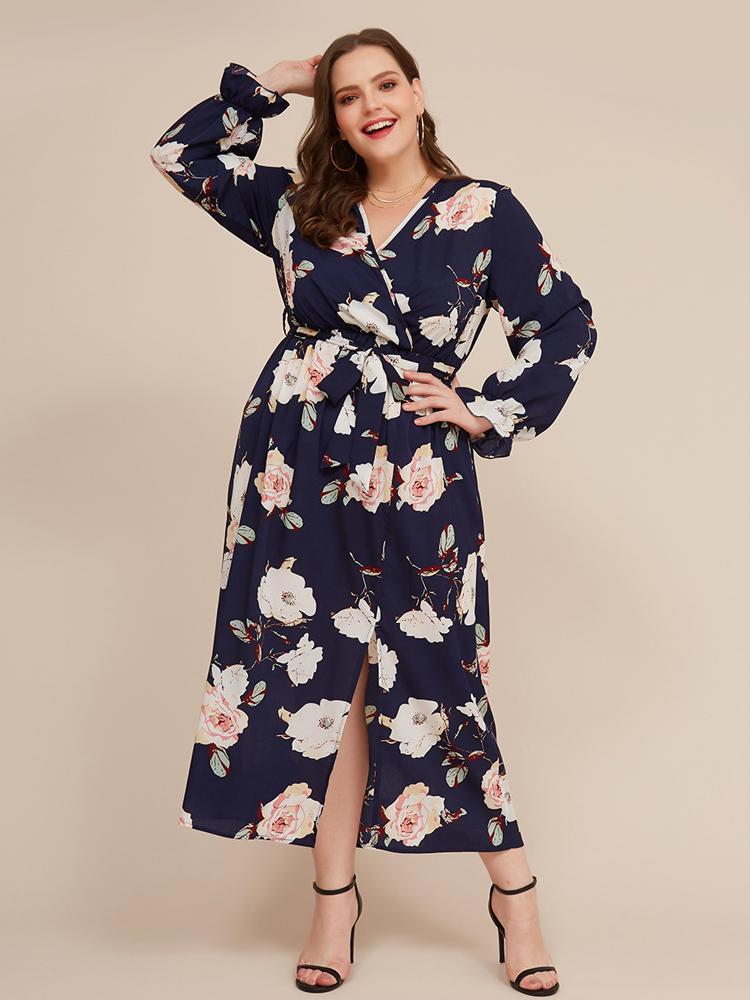 Floral Printed Wrap Split Maxi Dress