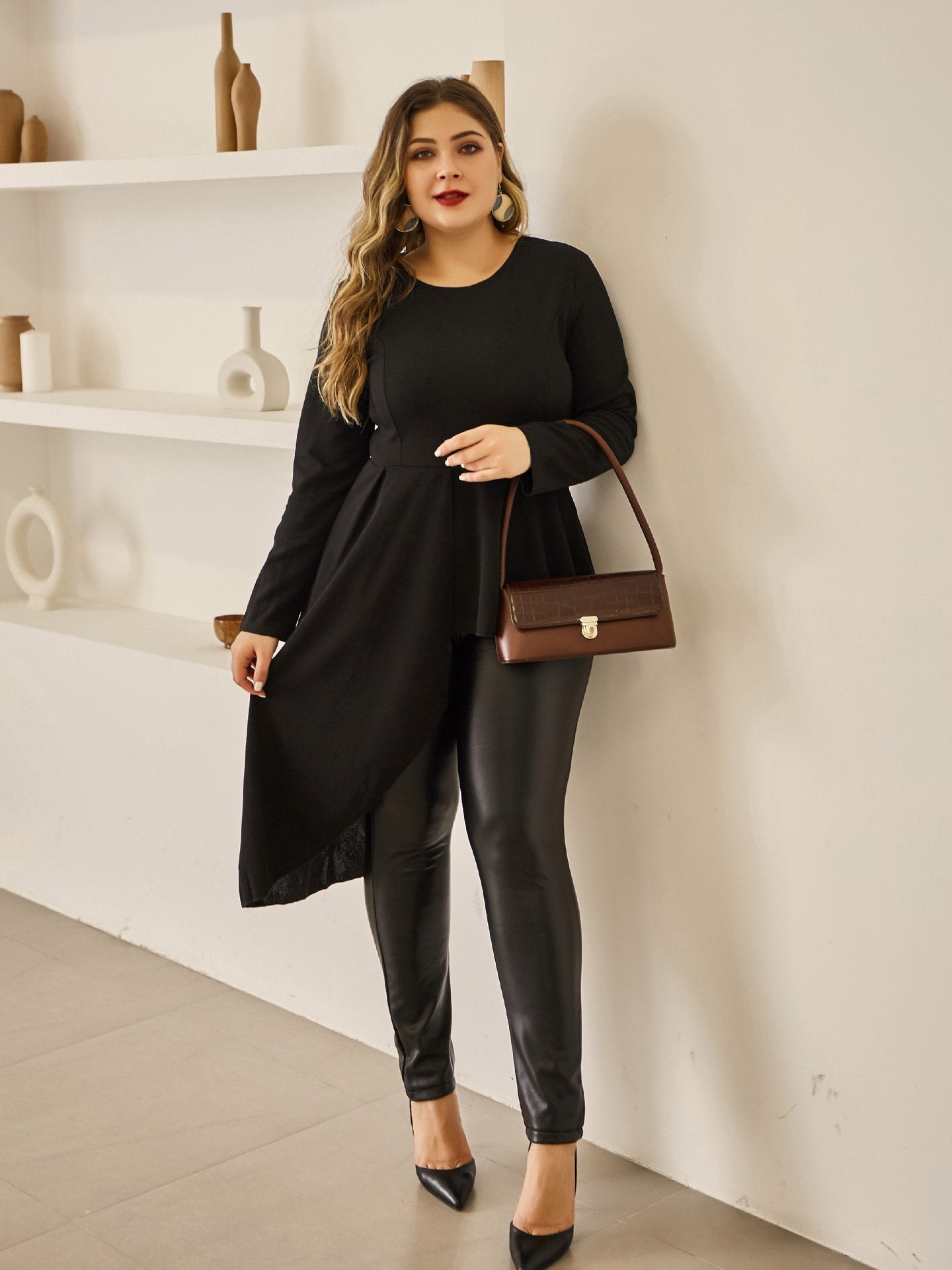 Irregular Pleated Hem Solid Color Top