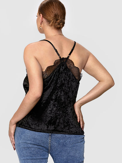 Solid Lace Trim Velvet Cami