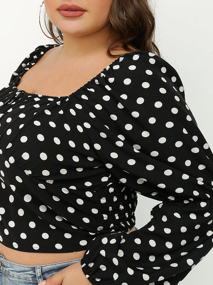 Puff Sleeve Polka Dot Crop Blouse