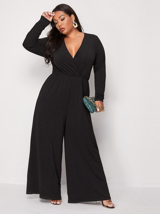 Plunging Neck Surplice Front Culotte Jumpsuit