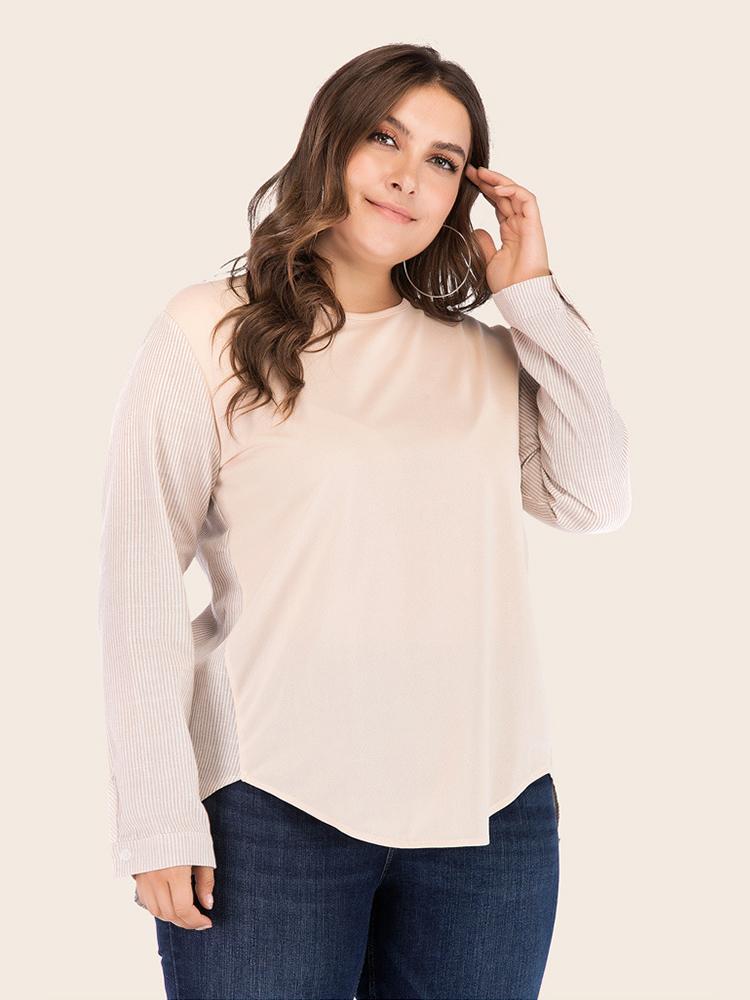 Stripe Patchwork Round Neck T-shirt