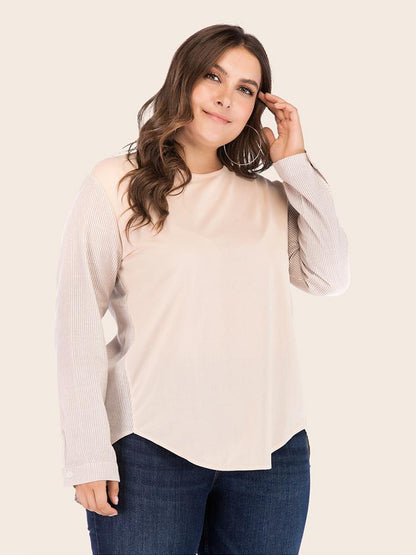 Stripe Patchwork Round Neck T-shirt