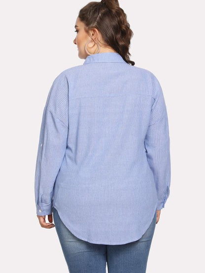 Heart Printed Striped Lapel Shirt