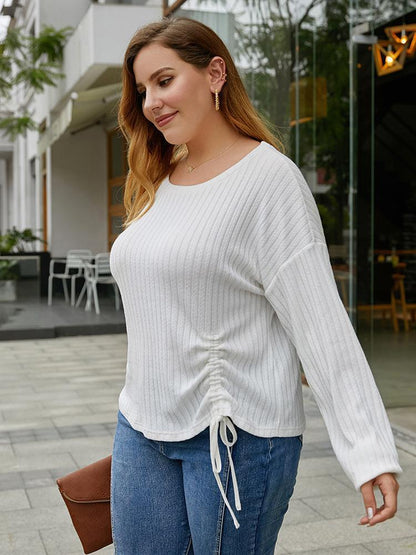 Casual Pleated Design Solid Color T-shirt