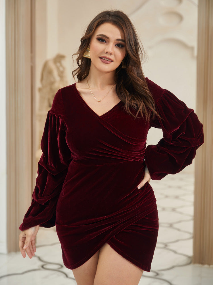 Puff Sleeve Gathered Velvet Dress