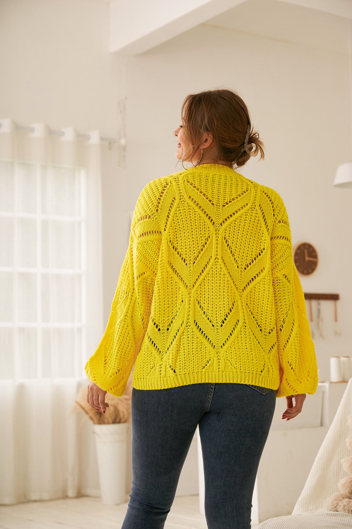 Solid Cut Out Crew Neck Sweater