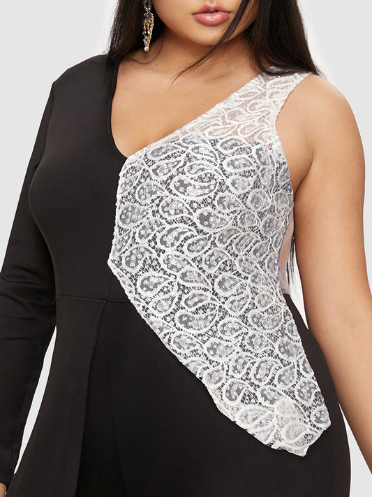 Contrast Lace Asymmetrical Jumpsuit