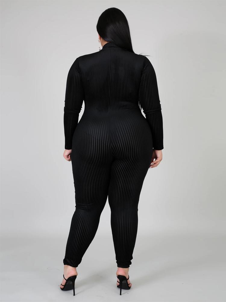 Zipper Up Stand Collar Knit Jumpsuit