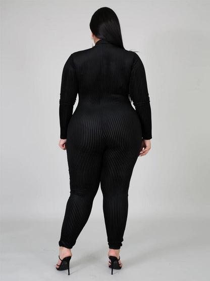 Zipper Up Stand Collar Knit Jumpsuit