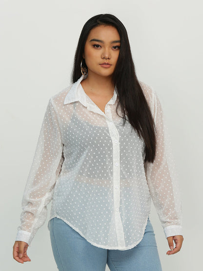 Button See Through Blouse