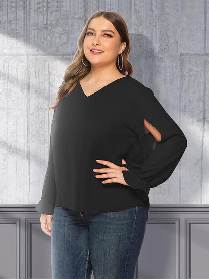 Chiffon Puff Sleeve V-neck Top