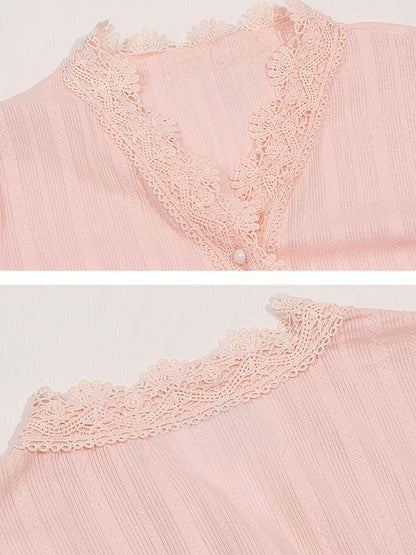Lace Placket V-neck Blouse