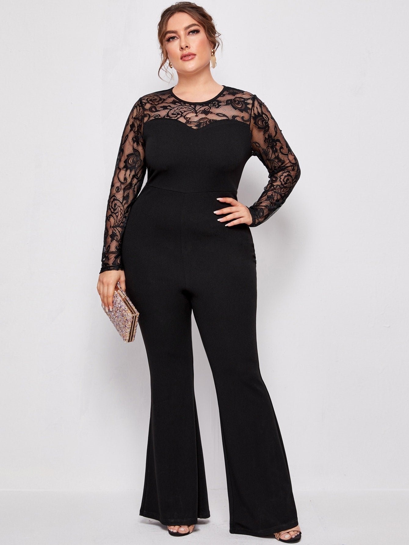 Contrast Lace Flare Leg Jumpsuit