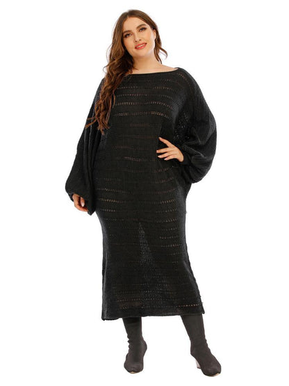 Hollow Out Lantern Sleeve Sweater Dress
