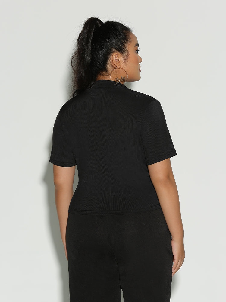 Lapel Collar Zipper Top