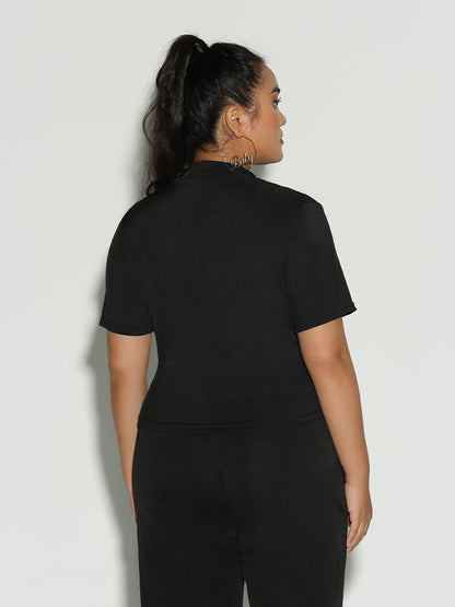 Lapel Collar Zipper Top