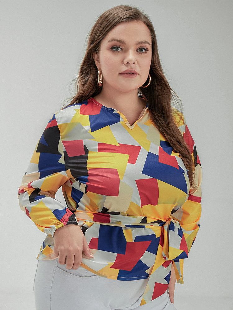 Bowknot Colorblock Loose Blouse