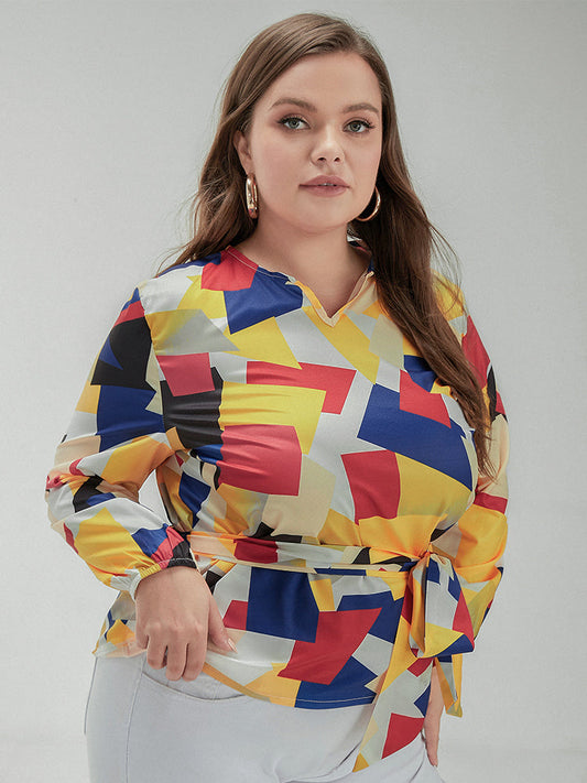 Bowknot Colorblock Loose Blouse