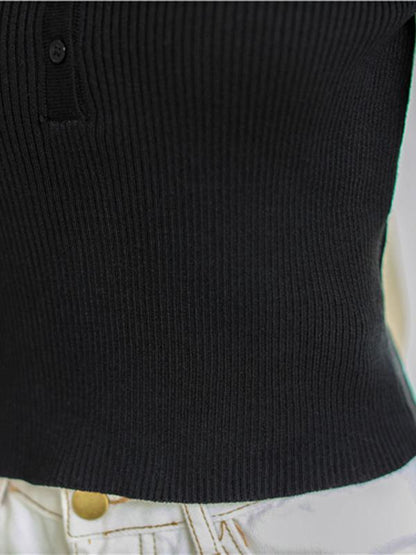 Basic Button Collar Ribbed Knit Top