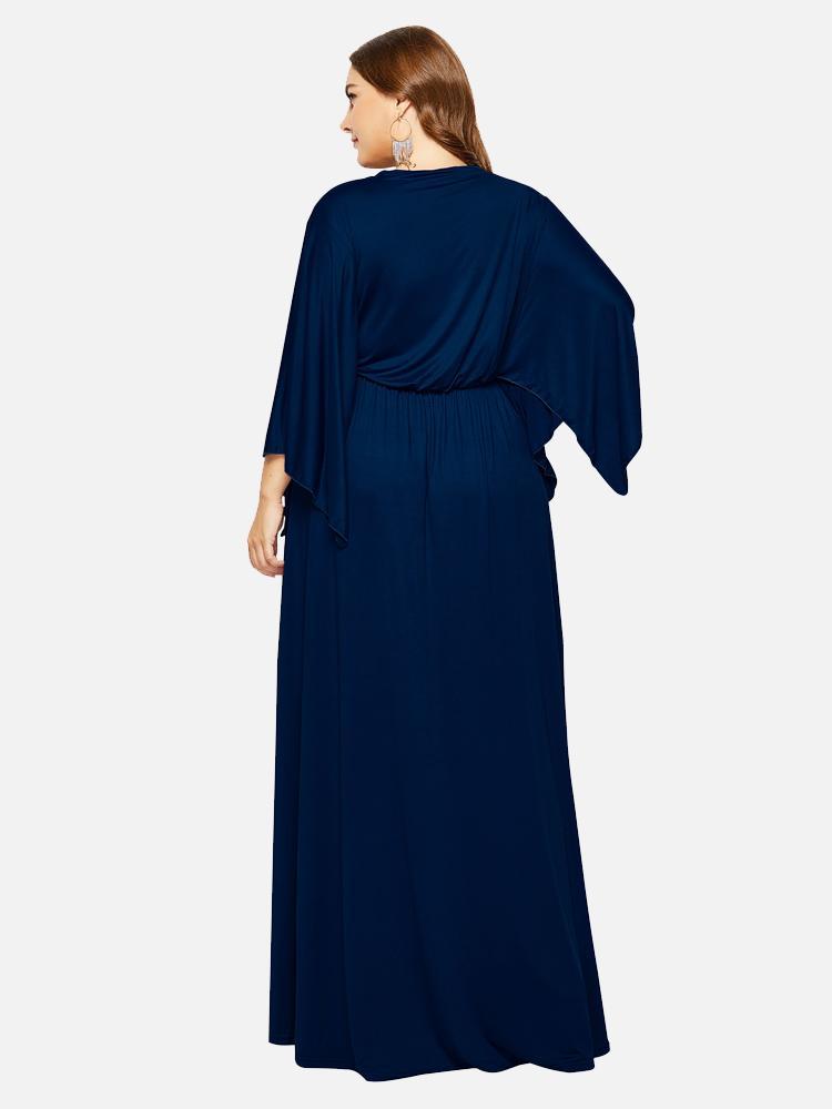 Solid Color Bat Sleeve Maxi Dress