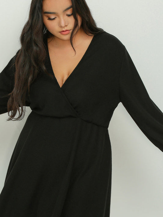 V-neck Cross Solid Color Dress