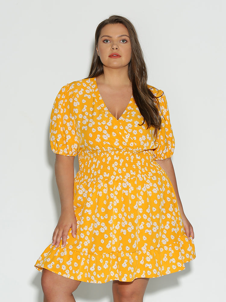 Puff Sleeve Ditsy Floral Dress