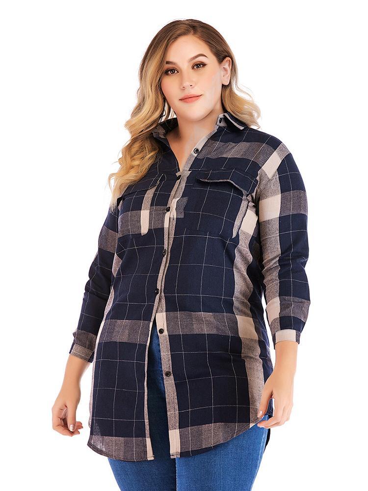 Classic Plaid Pocket Mid-length Shirt