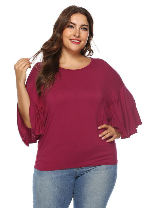 Ruffle Sleeve Solid Color T-shirt