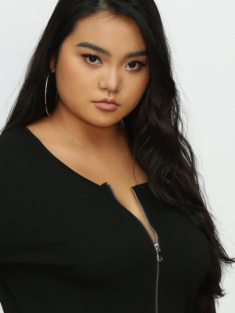 Zipper Round Neck T-Shirt