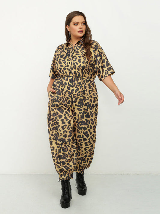 Leopard Print Button Front Jumpsuit