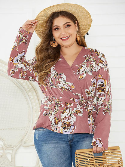 Floral Printed Wrap V-neck Blouse