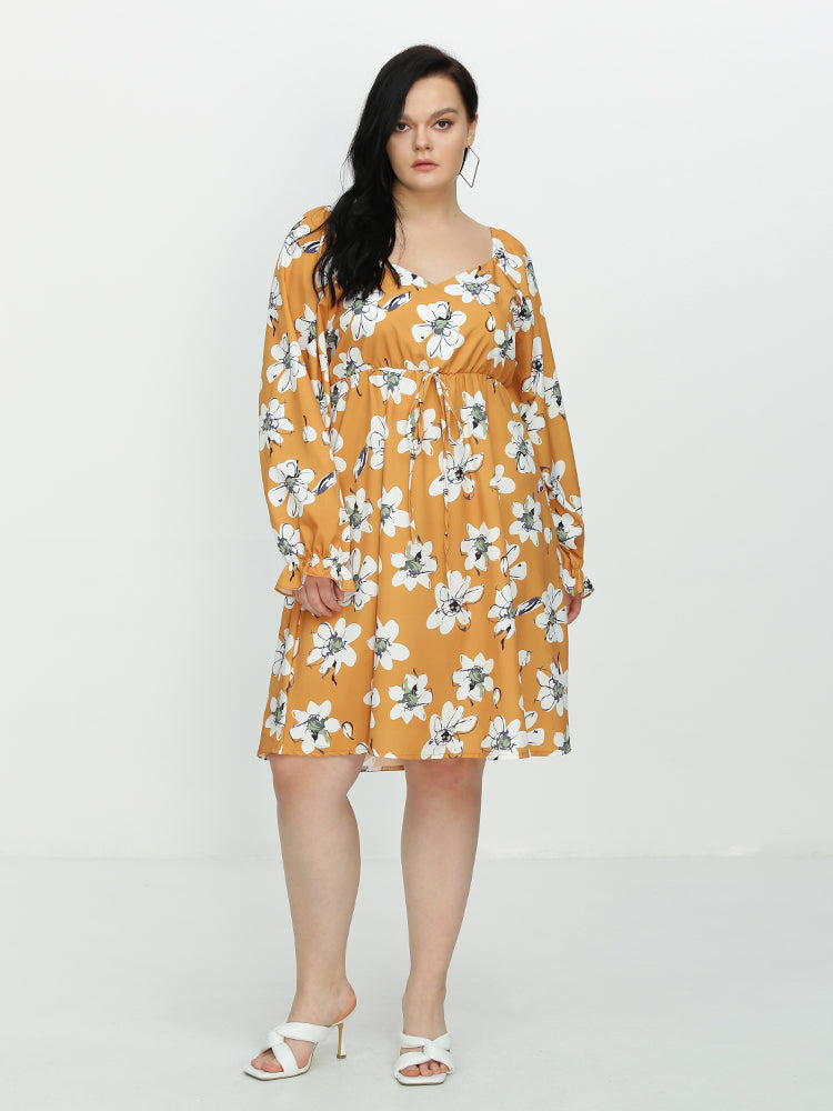 Floral Lantern Sleeve Dress