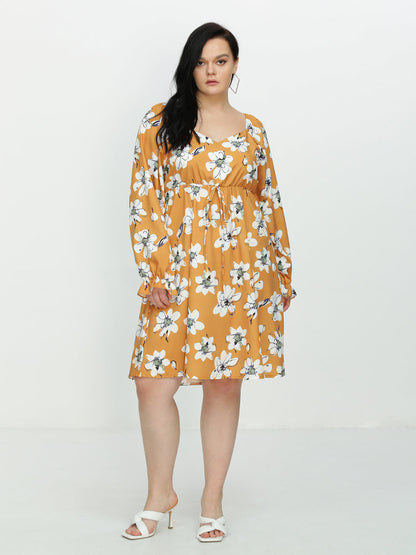 Floral Lantern Sleeve Dress