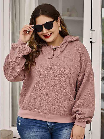 Button Neckline Plush Hoodie