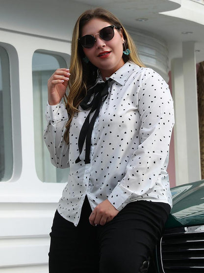 Heart Printed Bow Tie Lapel Shirt