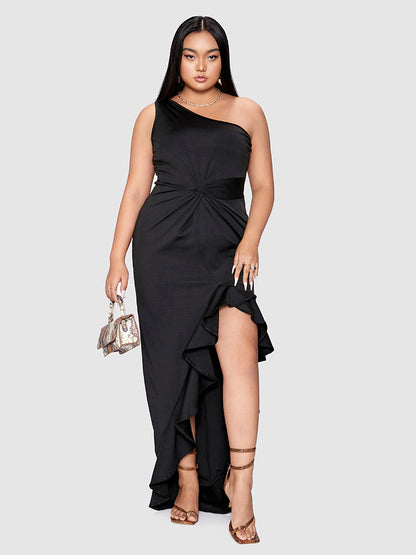 Twist-front Ruffles Irregular Hem Dress
