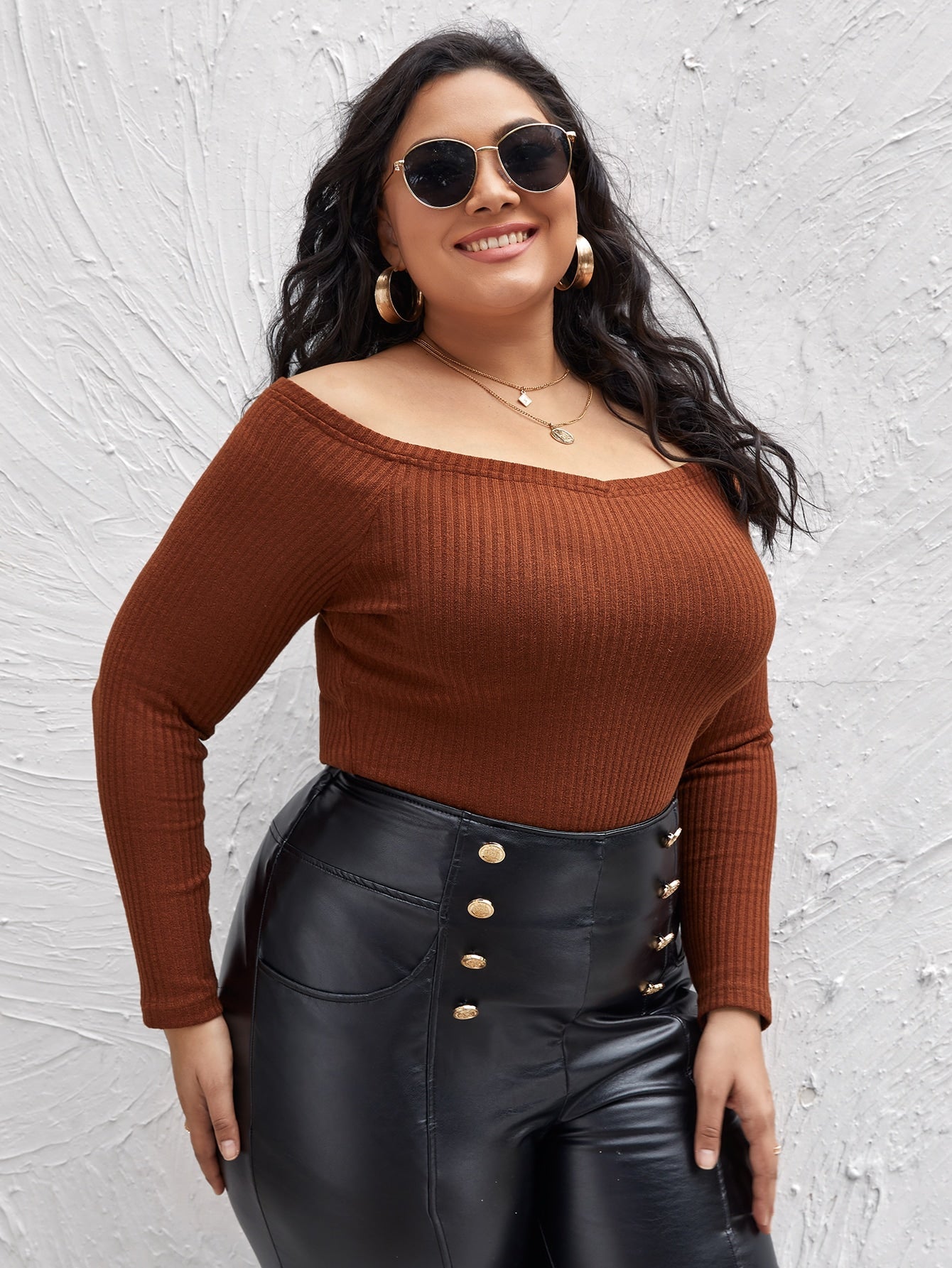 Off Shoulder Rib-knit Tee