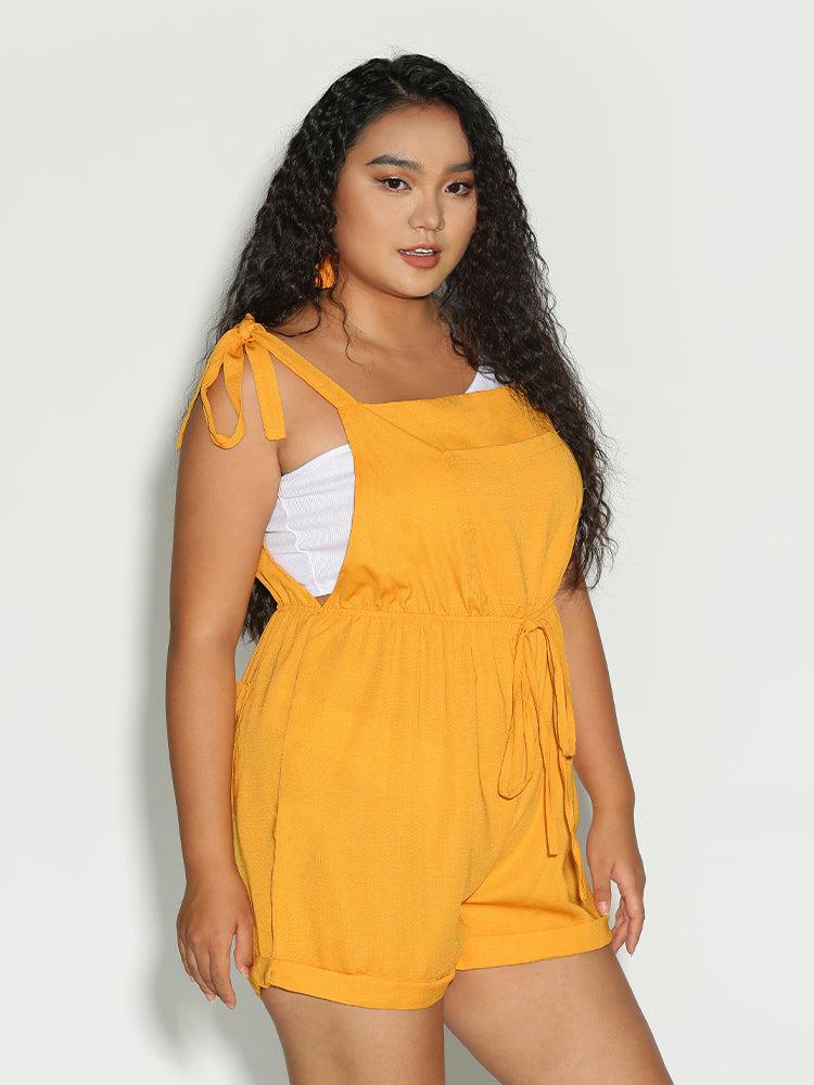 Knotted Shoulder Waist Romper