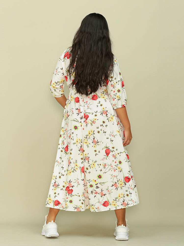 Half Sleeve Floral Dress