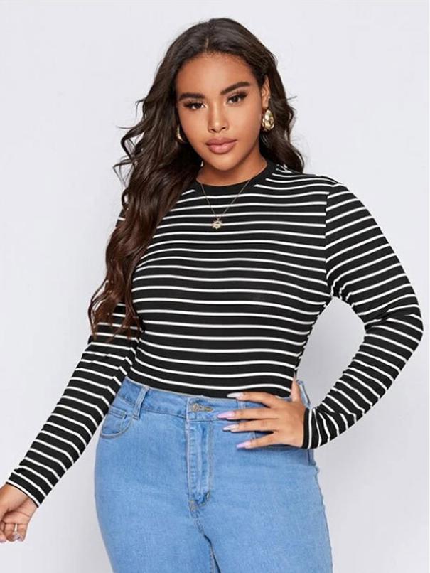 Basic Stripe Round Neck T-shirt