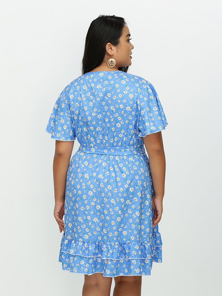 Ditsy Floral Waist Bowknot Dress