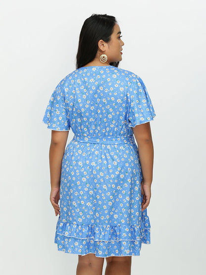 Ditsy Floral Waist Bowknot Dress