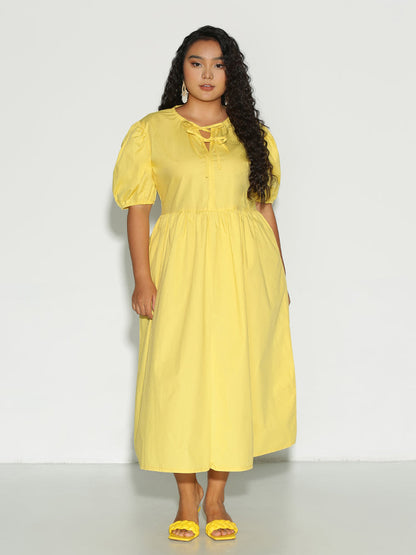 Puff Sleeve Cross Knots Dress