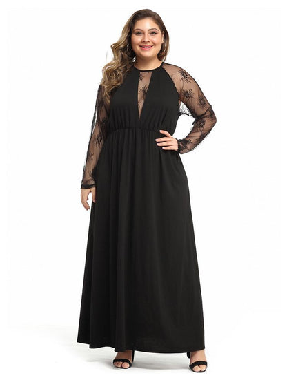 Elegant Deep V-neck Sheer sleeve Maxi Dress