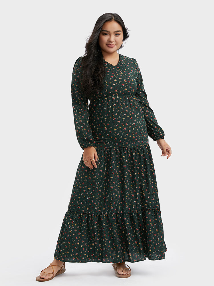 Floral V-Neck Ruffle Maxi Dress