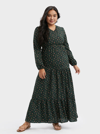 Floral V-Neck Ruffle Maxi Dress