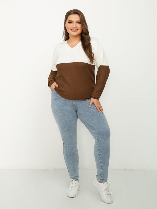 Color Block V-neck Sweater